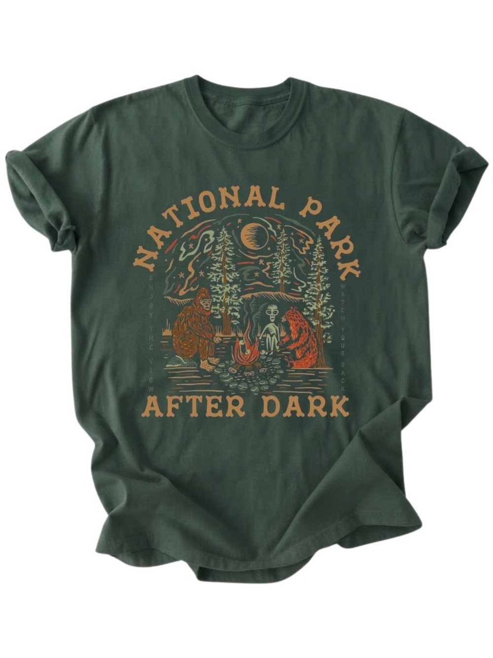 National Park After Dark Bigfoot Camping Art Gildan T-Shirt